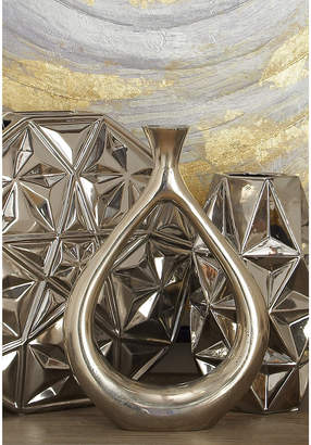 Uma Enterprises Uma Large, Round Silver Contemporary Sculpture Vase With Teardrop Silhouette