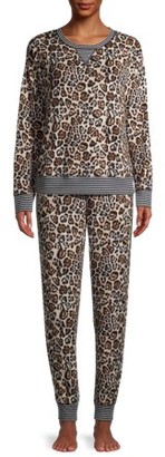 Secret Treasures Women's and Women's Plus Fuzzy Luxe Long Sleeve Top and Pants Pajama Set, 2-Piece