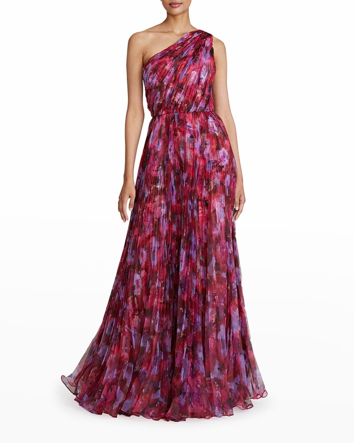 Theia Martina One-Shoulder Plisse Gown - ShopStyle Evening Dresses