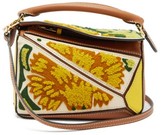 Thumbnail for your product : Loewe Puzzle Mini Floral-embroidered Leather Bag - Yellow Multi
