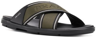 Prada Cross-Strap Logo Sandals