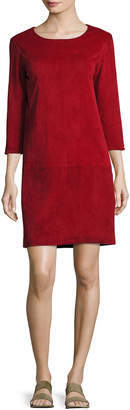The Row Rina Stretch-Suede 3/4-Sleeve Shift Dress, Crimson