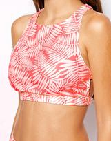 Thumbnail for your product : ASOS Neon Leaf Print Cross Back Beach Crop Top
