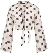 Thumbnail for your product : boohoo Spot Print Plunge Tie Front Shirt