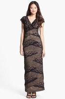 Thumbnail for your product : Marina Tiered Lace & Mesh Gown