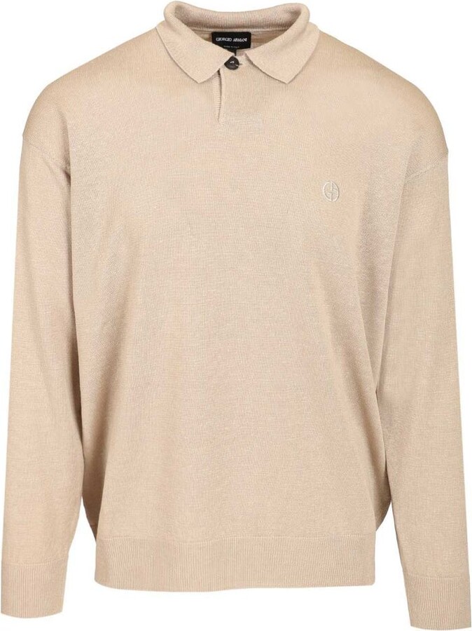 Giorgio Armani Long Sleeved Logo Embroidered Polo Shirt