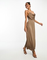 Thumbnail for your product : Vila Bridesmaid satin cowl neck maxi dress in brown