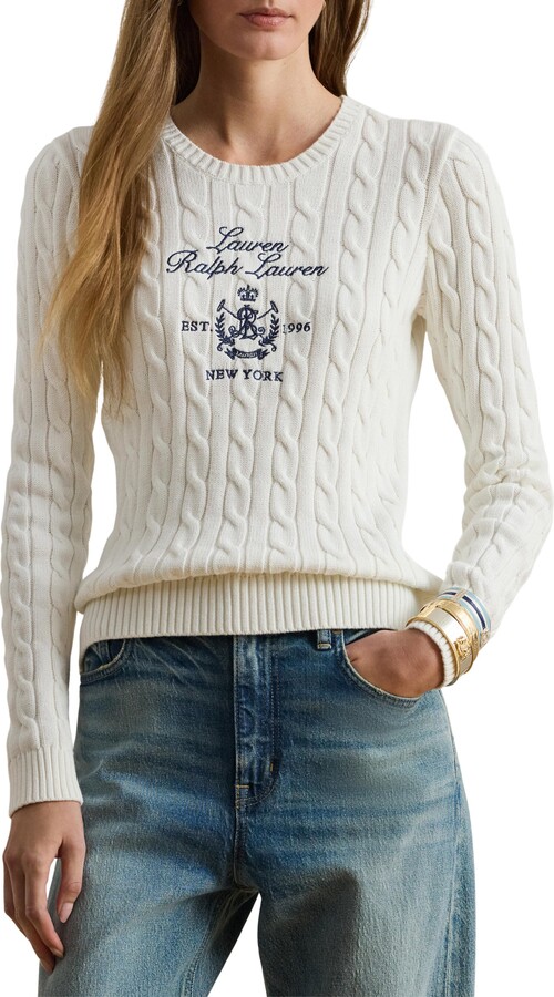 Lauren Ralph Lauren Cable Knit Embroidered Sweater