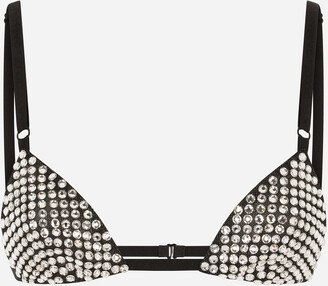 Bershka denim strappy bra top with rhinestone detail