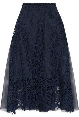 Osman Paneled Guipure Lace And Tulle Midi Skirt