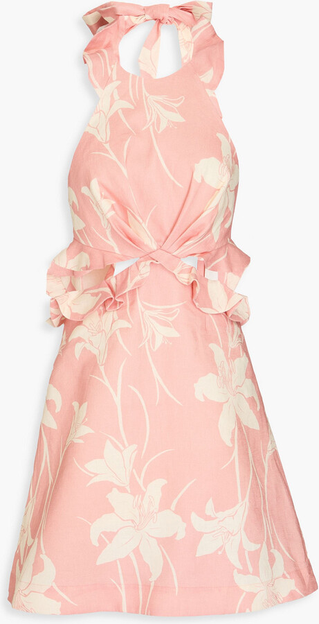 Zimmermann Ruffled floral-print linen halterneck mini dress