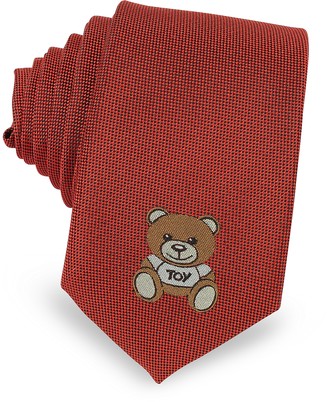 Moschino Teddy Bear Solid Silk Jacquard Narrow Tie