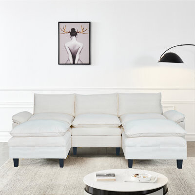 Latitude Run 118” U-Shaped Living Room Corduroy Sofa Modular Set