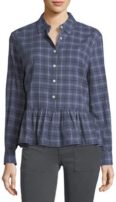 The Great The Ruffle Long-Sleeve Plaid Oxford Shirt