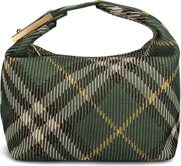 BURBERRY EMBROIDERED NYLON MEDIUM PEG HANDBAG