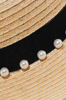 Thumbnail for your product : Eugenia Kim Colette Faux Pearl-embellished Grosgrain-trimmed Hemp-blend Hat - Beige
