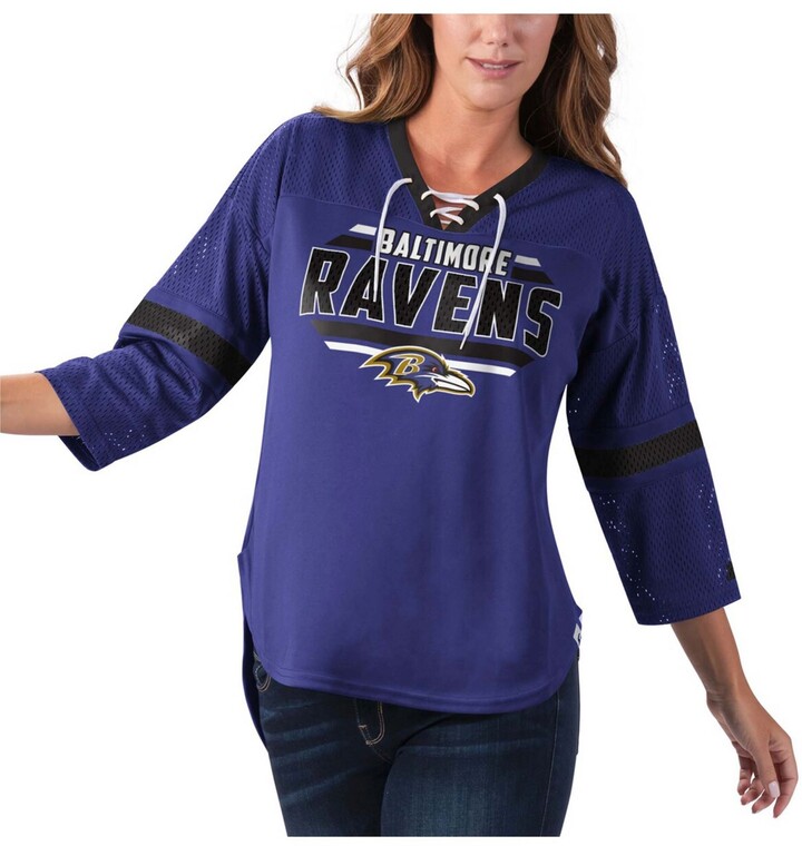 Starter Women's Purple Baltimore Ravens Lead Game Lace-Up V-Neck 3/4 Sleeve  T-shirt - ShopStyle Tops