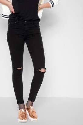 7 For All Mankind B(Air) Denim Ankle Skinny With Knee Slits In Black