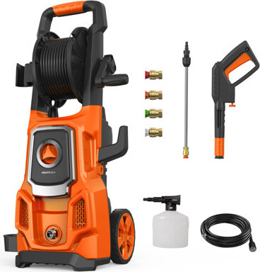 Aspiron 4200psi Max 3.0 Gpm Electric High Pressure Washer, Power Washer With Hose Reel, Car Wash Machine With 4 Quick Connect Nozzles, Foam Cannon, For Cars,