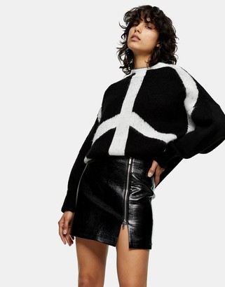 Topshop croc effect faux leather zip mini skirt in black - ShopStyle