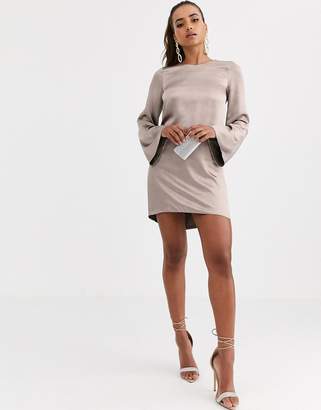 ASOS Design DESIGN long sleeve satin shift mini dress in washed satin