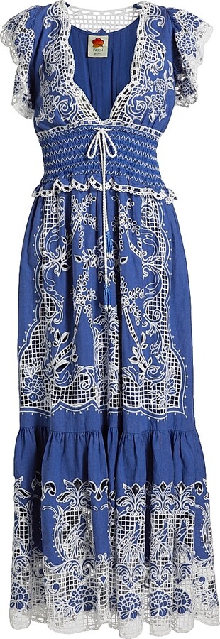 Women's Romantic Richelieu V-Neck Maxi Dress - Blue - Size XS