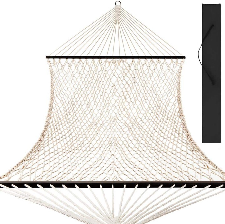 Best Choice Products 2-Person 11 ft. Woven Cotton Rope Double Hammock Bed w/Spreader Bars, Carrying Case - Off-White