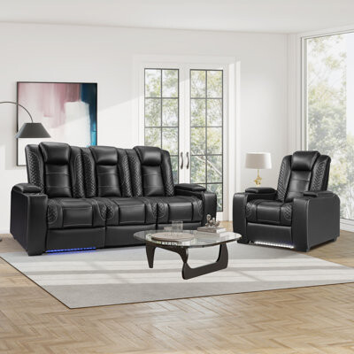 Ivy Bronx 2-Piece Modern Faux Leather Dual Motor Power Recliner Cave Chair With Cup Holders Adjustable Headrest