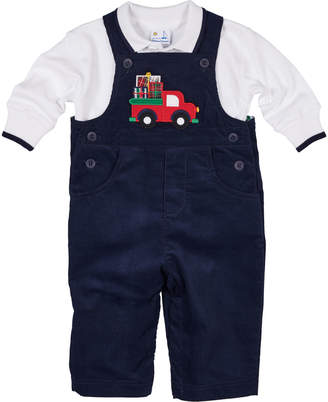 Florence Eiseman Pocket Full of Presents Overalls w/ Long-Sleeve Polo Top, Size 6-24 Months