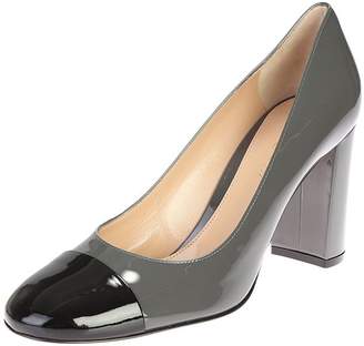 Gianvito Rossi Grey Patent Leather Langley Pump Shoes With Black Toe Cap