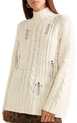 Current/Elliott Distressed Cable-knit Turtleneck Sweater