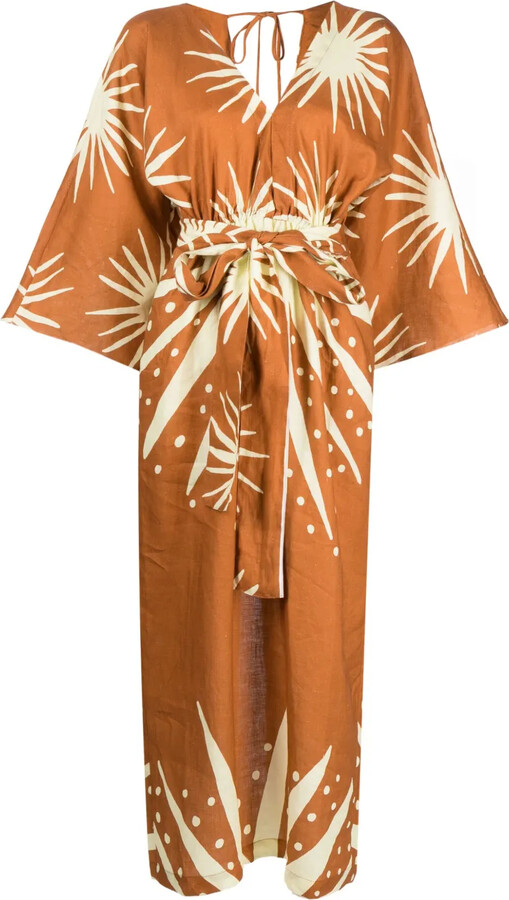 CALA DE LA CRUZ Graphic-Print Linen Dress