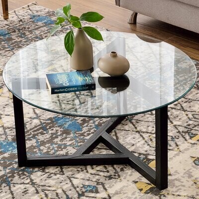 INMOZATA Coffee Table Tempered Glass Chrome Round Modern Sofa Tea Table Centre Table for Living Room Bedroom 40x40x46cm