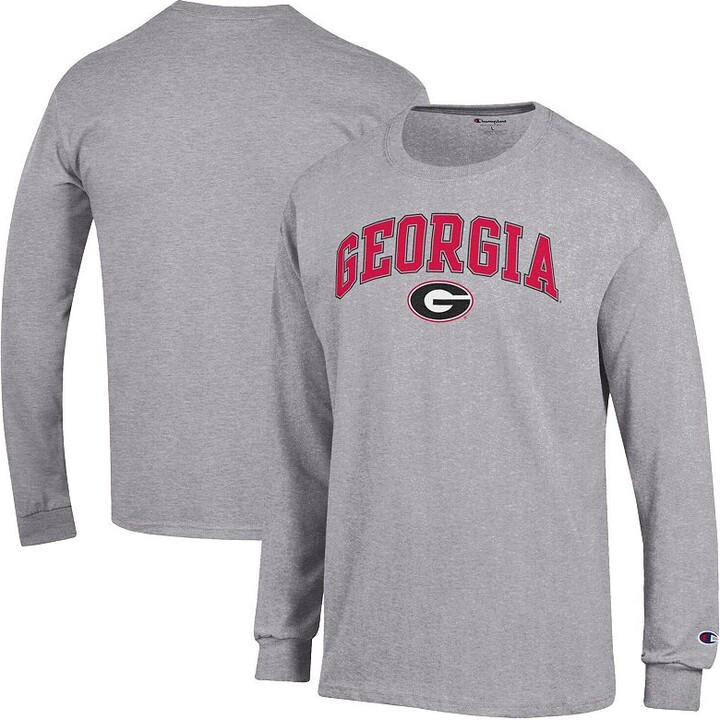 Men's Champion Heather Gray Georgia Bulldogs Arch Over Logo 2-Hit Long Sleeve T-Shirt