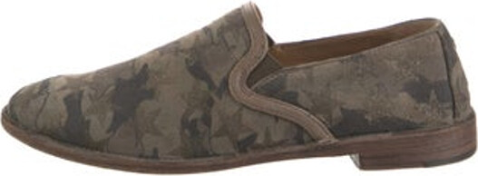 Trask Suede Loafers Neutrals Camouflage Print Semi-Pointed Toes Includes Box & Dust Bag