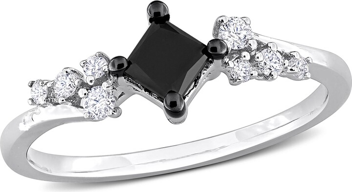 Julianna B. Black & White Diamond Princess-Cut Cluster Ring 14k