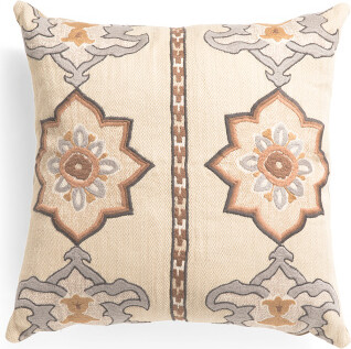 TJMAXX By Shumacher Fabric 22X22 Linen Blend Embroidered Pillow, Polyester/Linen