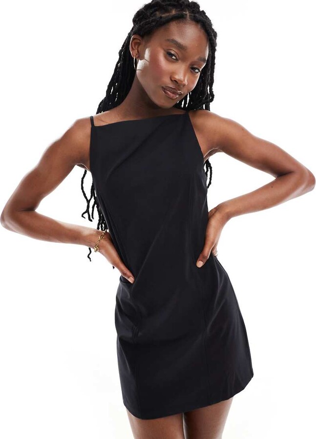 Weekday Hedvig mini smock dress with frill hem in blue gingham