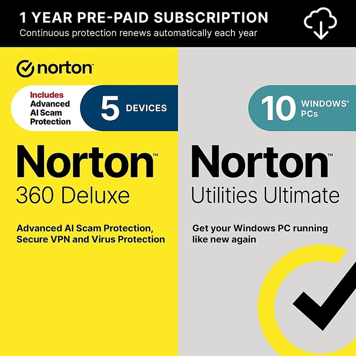 Norton Co. 360 Deluxe & Utilities Ultimate Bundle for 5 Devices, Windows/Mac/Android/iOS, Download (21422526)