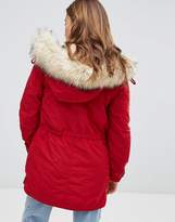 Thumbnail for your product : Pimkie Zip Detail Parker With Faux Fur Hood