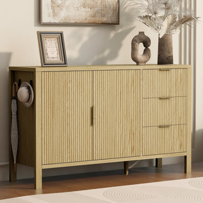 Rebrilliant Modern Wave-Pattern Sideboard Buffet Cabinet With 3 Drawers For Living Room Entryway | Gift Idea
