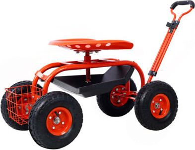 Impact Outdoor Garden Trolley Rolling Work Chair With Wheels Garden Stool For Planting 360 Degree Swivel Seat Station Wagon Scooter With Steering Handle And Utili