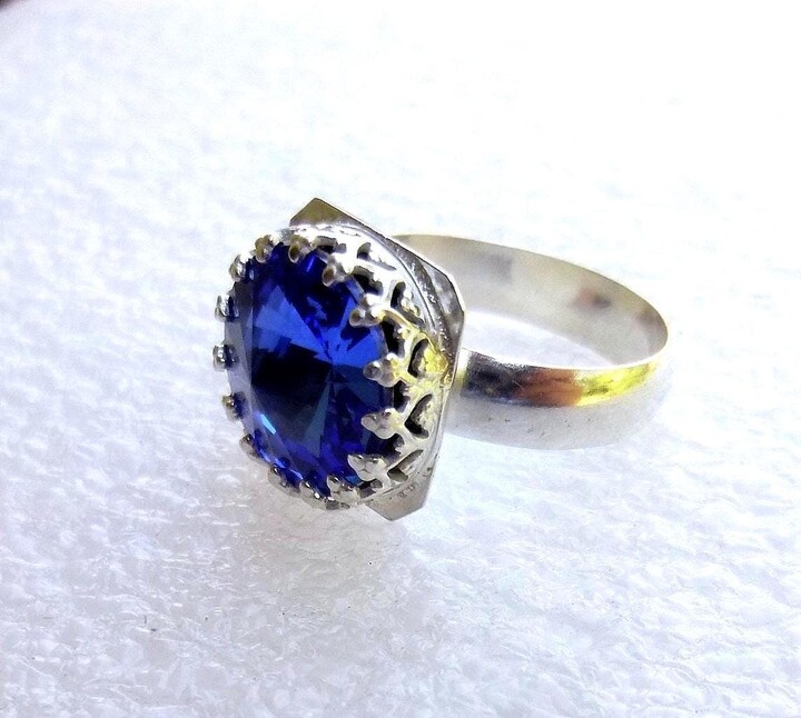 Etsy Handmade Sapphire Swarovski Crystal Sterling Silver Ring -