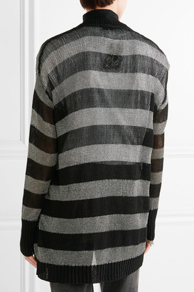 Karl Lagerfeld Paris Striped Metallic Stretch-knit Cardigan - Black