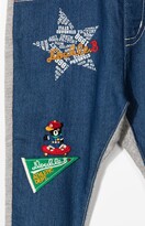 Thumbnail for your product : Mikihouse Embroidered-Design Panelled Denim Trousers