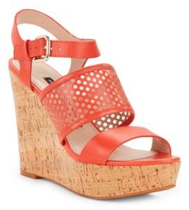French Connection Devi Perforated Leather Wedge Sandals