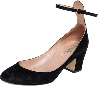 Valentino Black Suede Block Heel Ankle Strap Pumps Size 37 - ShopStyle