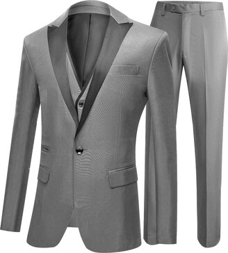 Botong One Button 3 Pieces Grey Wedding Suits Notch Lapel Men Suits ...