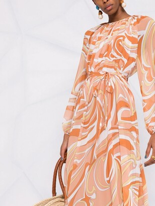 Pucci Nuages-print belted midi dress