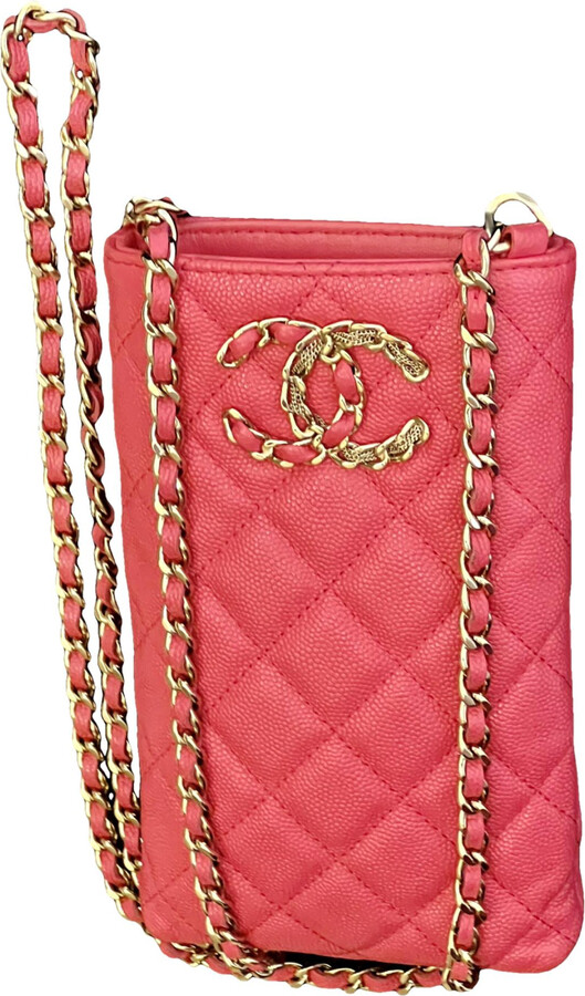 Chanel Flap Phone Holder With Chain Lambskin Enamel & Gold-Tone